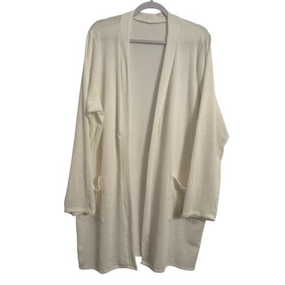 Womens Plus 1X Chic Lagenlook Ribbed Open Front Long Sleeve Longline Cardigan - Picture 1 of 10
